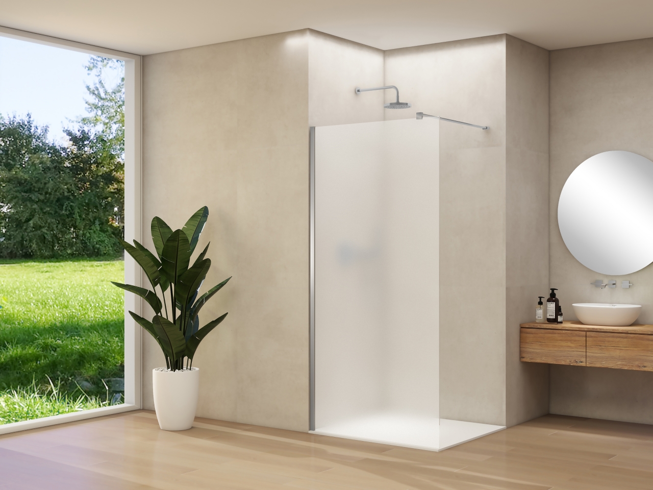 Inloopdouche Van Rijn Products ST01 120x200 cm 8 mm Satijnglas Incl. Beslag met Muurprofiel en Stabilisatiestang Geborsteld RVS