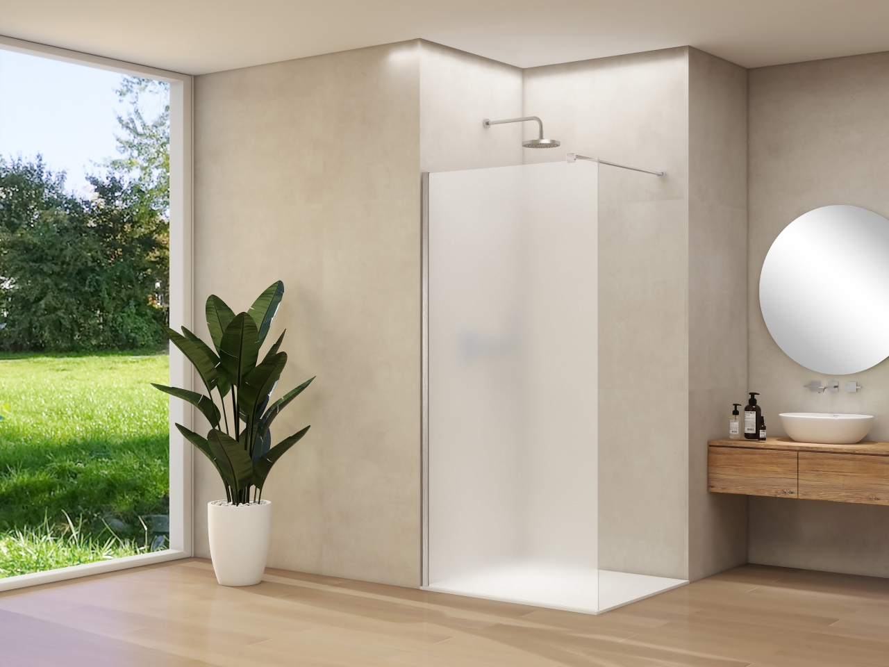 Inloopdouche Van Rijn Products ST01 90x200 cm 8 mm Satijnglas Incl. Beslag met Muurprofiel en Stabilisatiestang Chroom