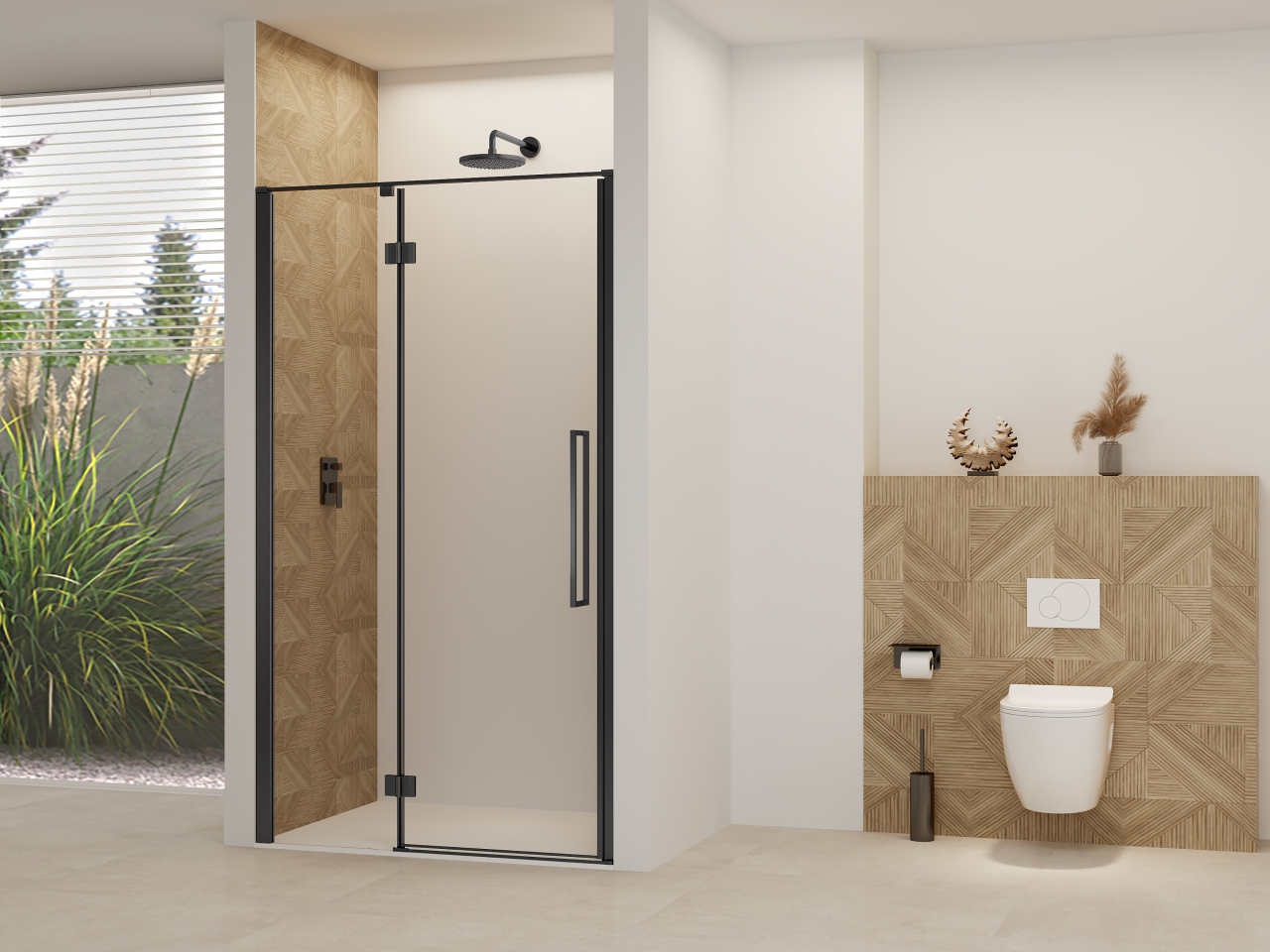 Nisdeur Van Rijn Products ST07 Aan Vast Deel 100x200 cm 8 mm Helder Glas Incl. Beslag, Greep en Stabilisatiestang Mat Zwart
