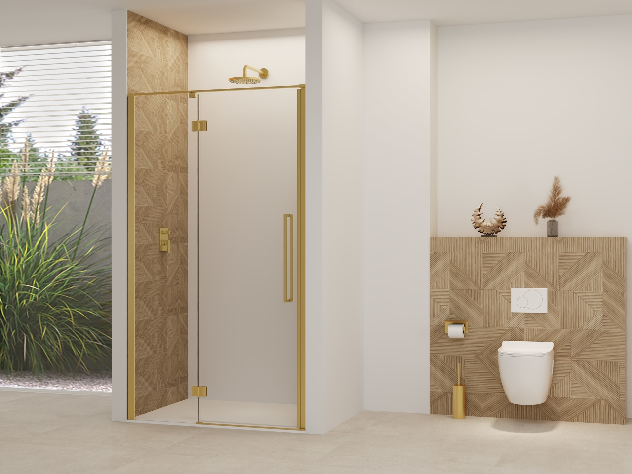 Nisdeur Van Rijn Products ST07 Aan Vast Deel 90x200 cm 8 mm Helder Glas Incl. Beslag, Greep en Stabilisatiestang Geborsteld Messing