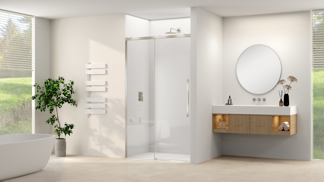 Schuifdeur Van Rijn Products ST09 Aan Vast Deel 140x200 cm 8 mm Helder Glas Softclose Incl. Beslag en Greep Chroom