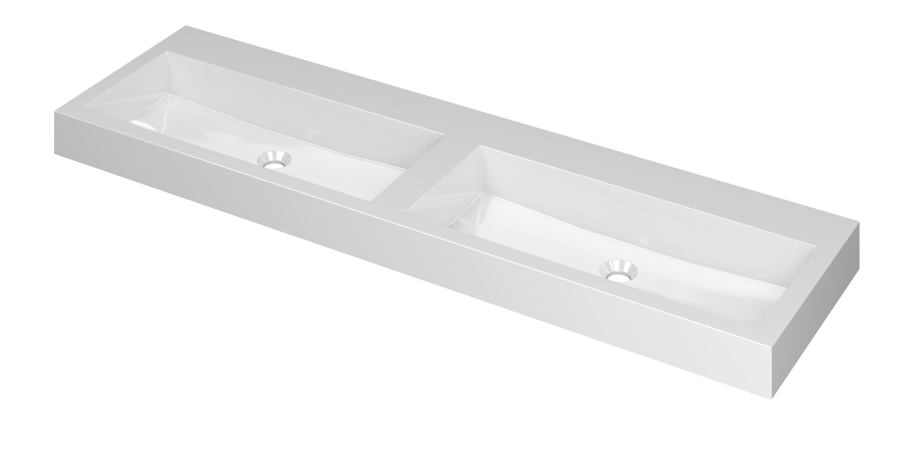 INK Wastafel Momento Polystone dubbel zonder kraangaten 160 cm x 45 cm x 9 cm Glans wit 3421060