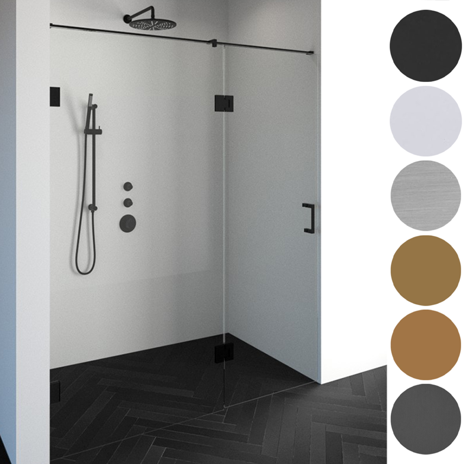 Nisdeur Compleet Just Creating Profielloos 2-Delig (Draaideur Bevestigd op Inloopwand) 160x200 cm 90/70 Gunmetal