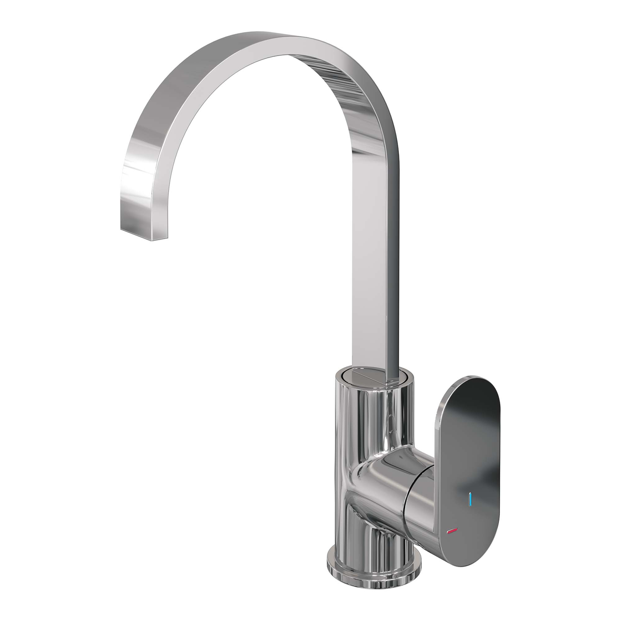 Wastafelmengkraan Brauer Chrome Edition Coldstart Opbouw Hoog Plat Gebogen Platte Hendel Chroom