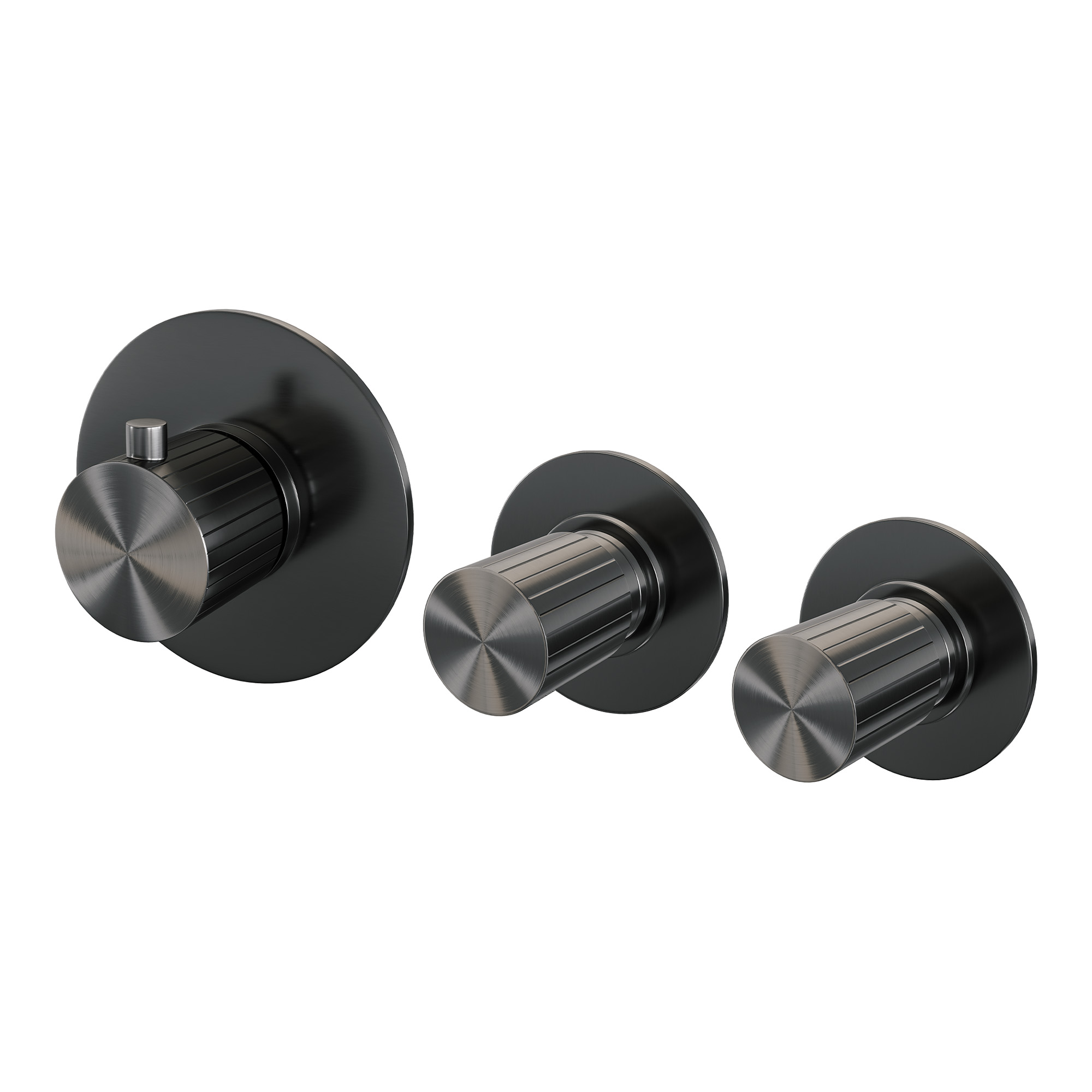 Brauer Stripe inbouwthermostaat en 2 stopkranen met in- en afbouwdelen gunmetal geborsteld PVD
