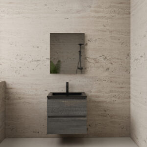 ACTIE BWS Badmeubel | Paris | Frey Oak 60 cm | Mat Zwart Wastafel | 1 Kraangat