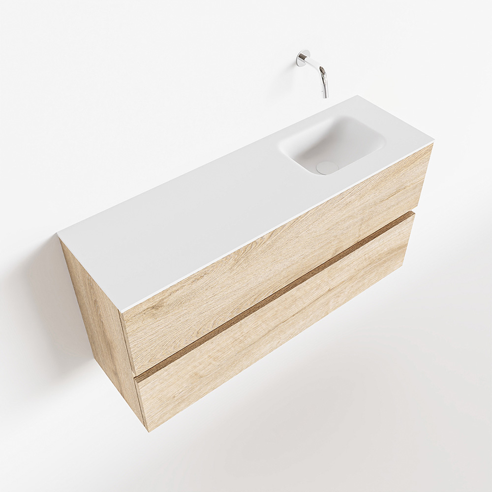 MONDIAZ ADA 100cm toiletmeubel washed oak. LEX wastafel talc rechts zonder kraangat