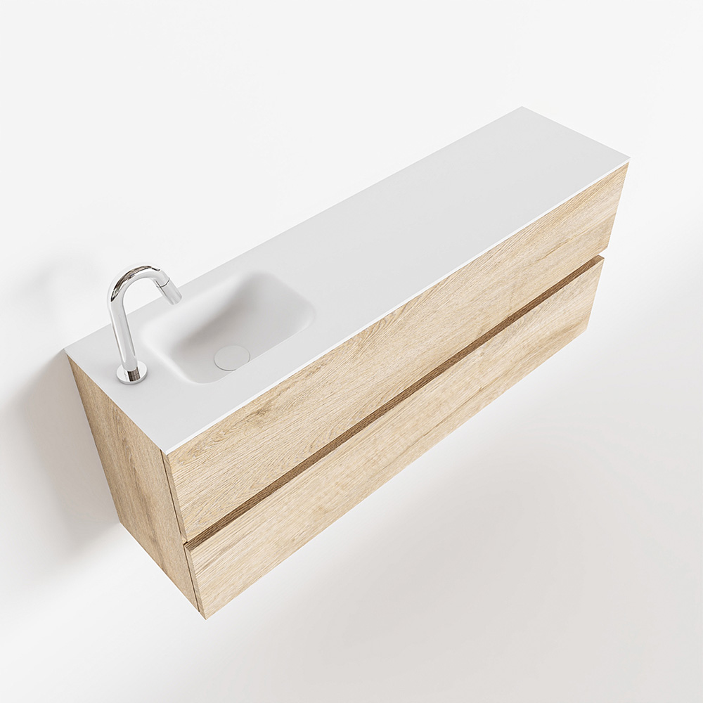 MONDIAZ ADA 120cm toiletmeubel washed oak. LEX wastafel talc links 1 kraangat