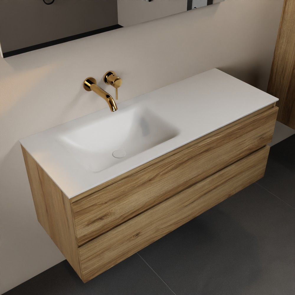 MONDIAZ AIVY 120cm badmeubel Chai, wastafel Talc solid surface links zonder kraangat (AI-351631TALC-NO - AI-M120CHLI)