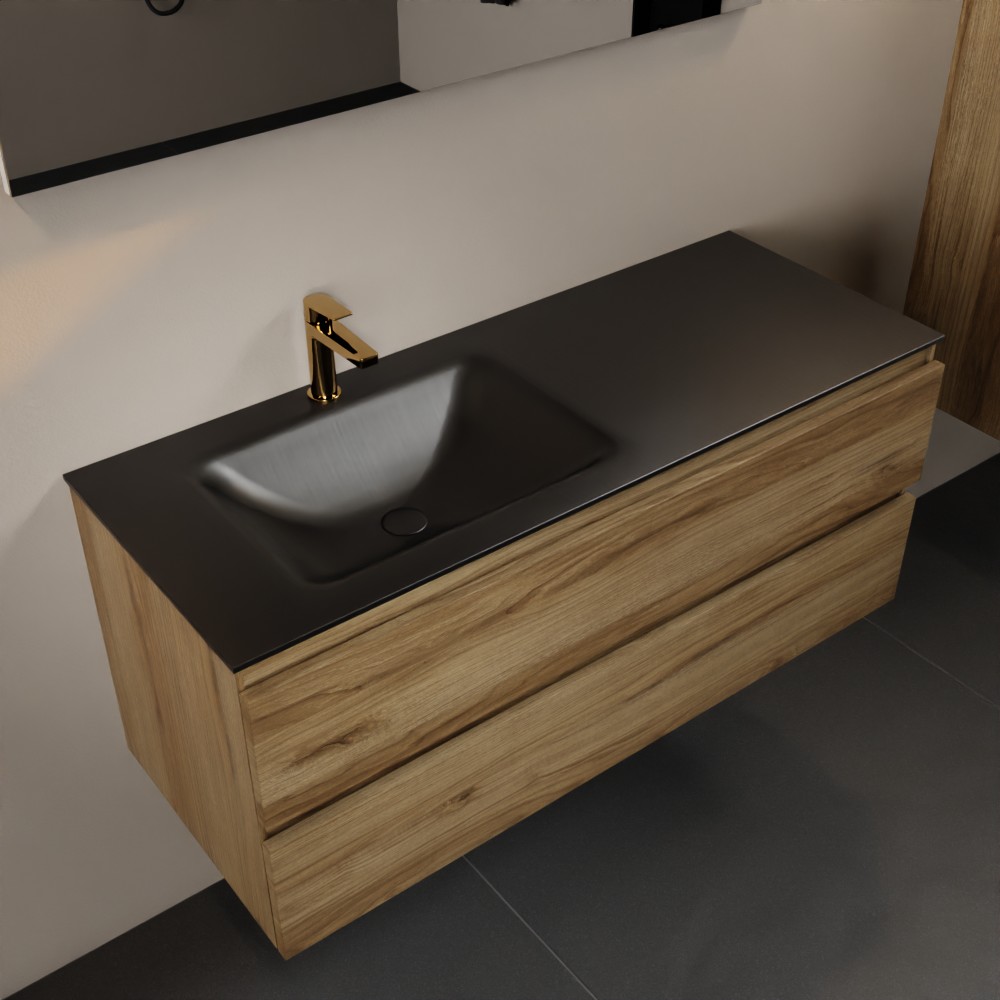 MONDIAZ AIVY 120cm badmeubel Chai, wastafel Urban solid surface links 1 kraangat met spiegel (AI-351631URBAN-SI - AI-M120CHLI - AI-S120X71)