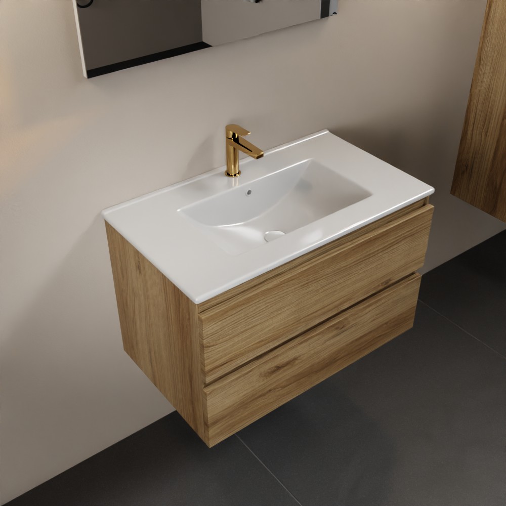 MONDIAZ AIVY 80cm badmeubel Chai, wastafel glanzend wit keramiek midden 1 kraangat (M60101 - AI-M80CHMI)