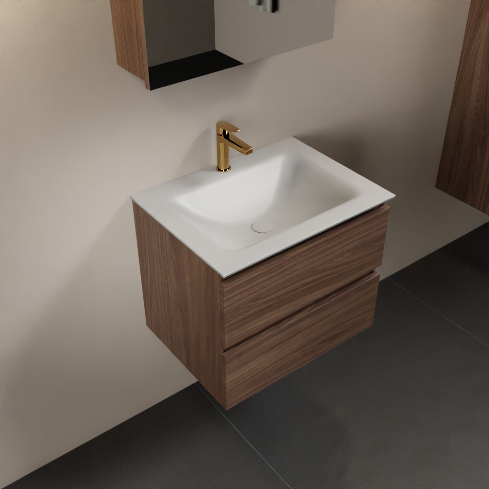 MONDIAZ AIVY 60cm badmeubel Mocha, wastafel Talc solid surface midden 1 kraangat met spiegelkast (AI-351111TALC-SI - AI-M60MOMI - AI-C60MOMI)