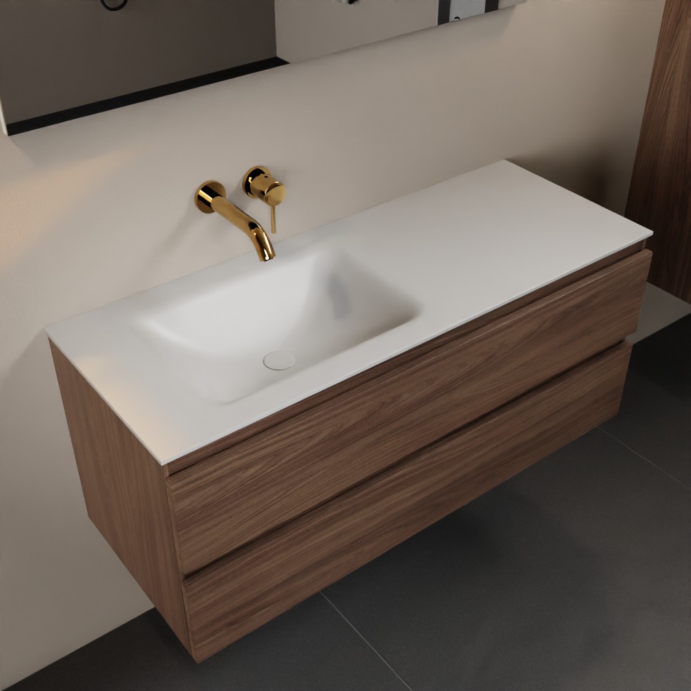 MONDIAZ AIVY 120cm badmeubel Mocha, wastafel Talc solid surface links zonder kraangat (AI-351631TALC-NO - AI-M120MOLI)