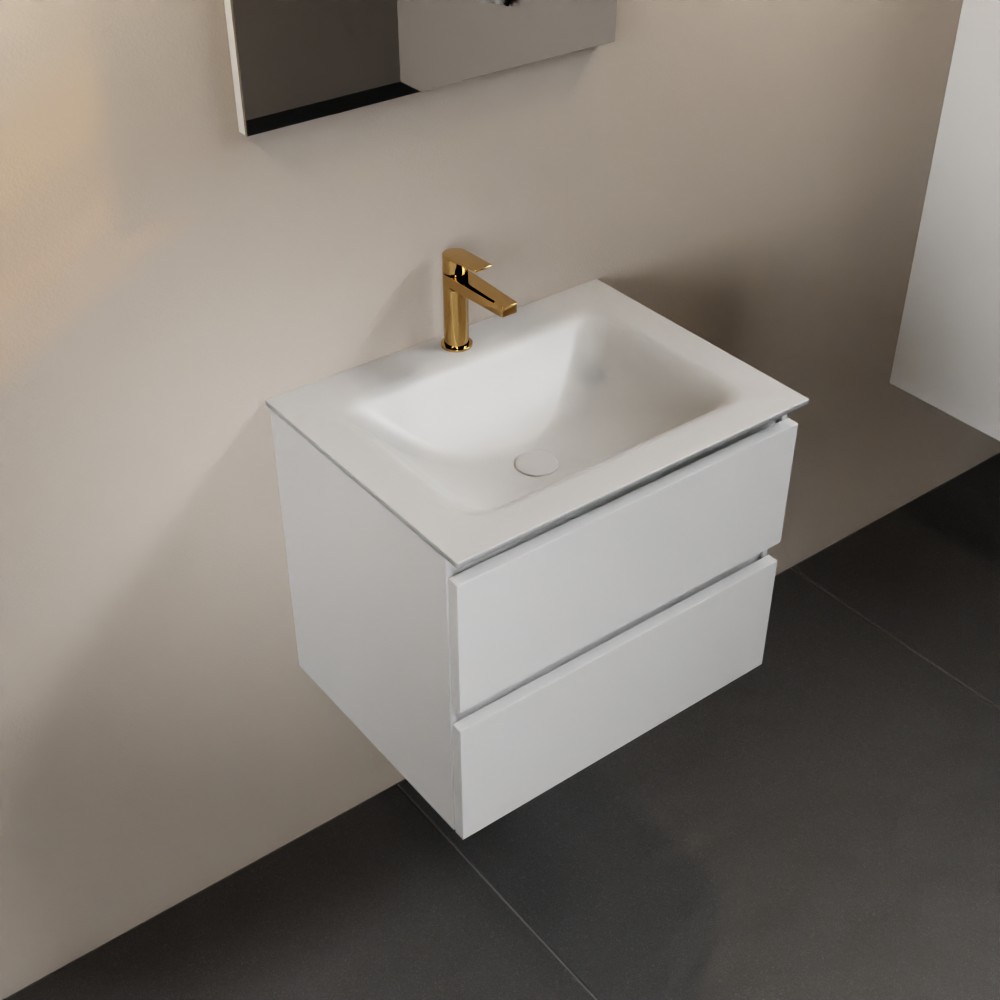MONDIAZ AIVY 60cm badmeubel Talc, wastafel Talc solid surface midden 1 kraangat met spiegel (AI-351111TALC-SI - AI-M60TAMI - AI-S60X70)