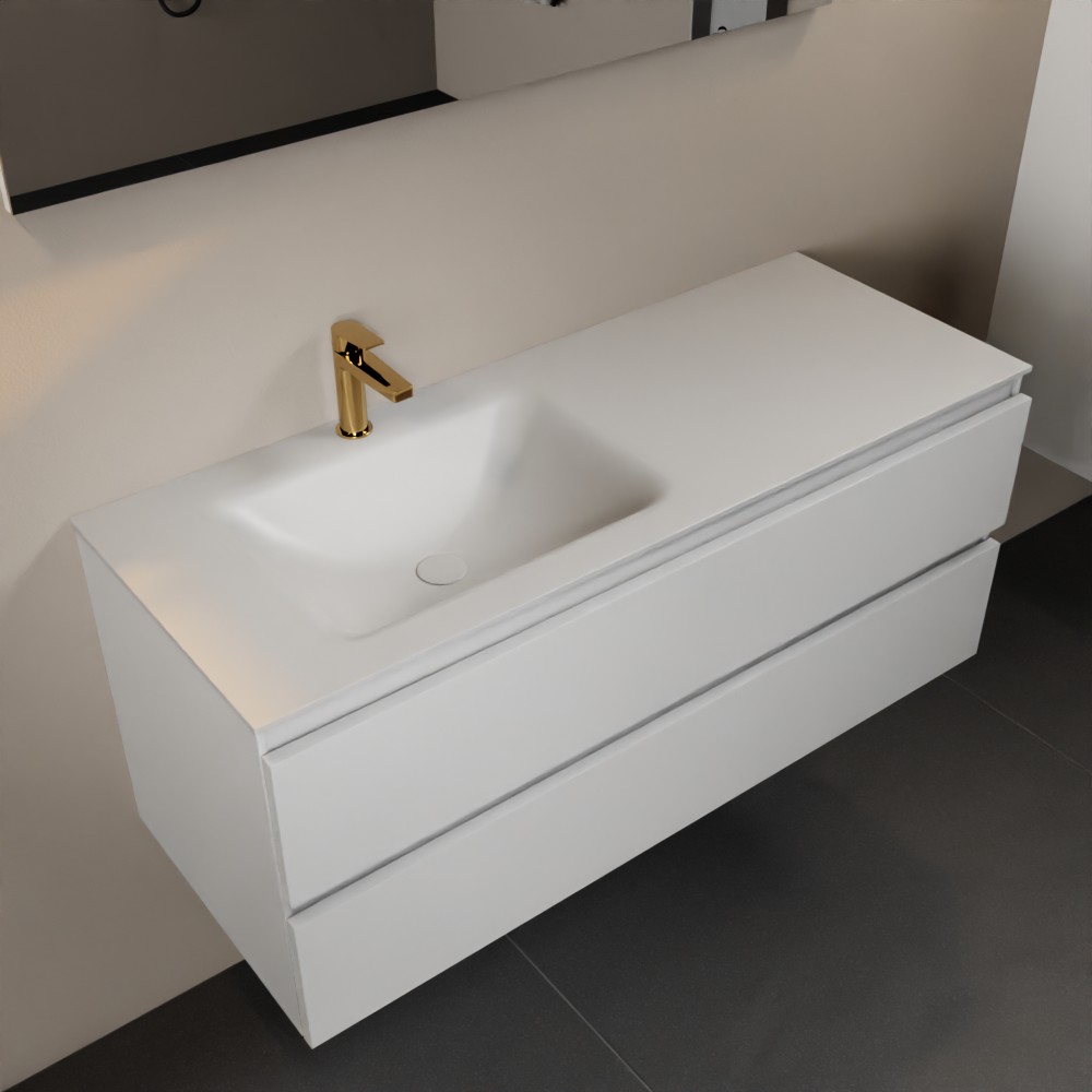 MONDIAZ AIVY 120cm badmeubel Talc, wastafel Talc solid surface links 1 kraangat met spiegel (AI-351631TALC-SI - AI-M120TALI - AI-S120X71)