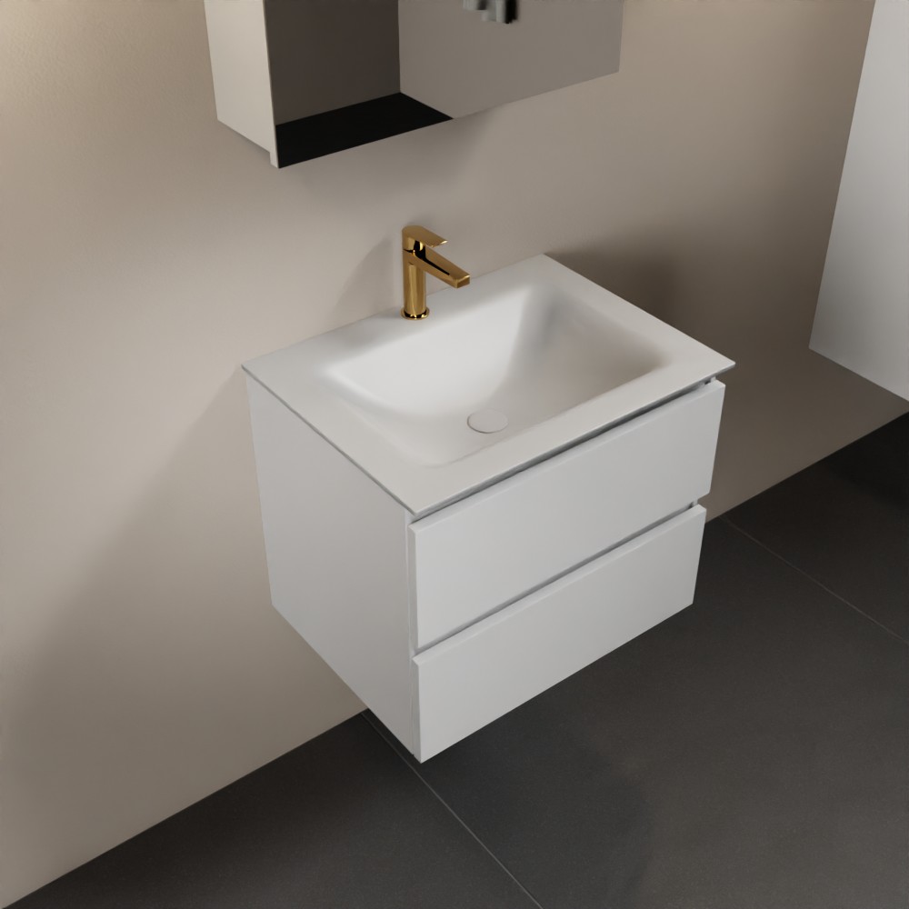 MONDIAZ AIVY 60cm badmeubel Talc, wastafel Talc solid surface midden 1 kraangat met spiegelkast (AI-351111TALC-SI - AI-M60TAMI - AI-C60TAMI)