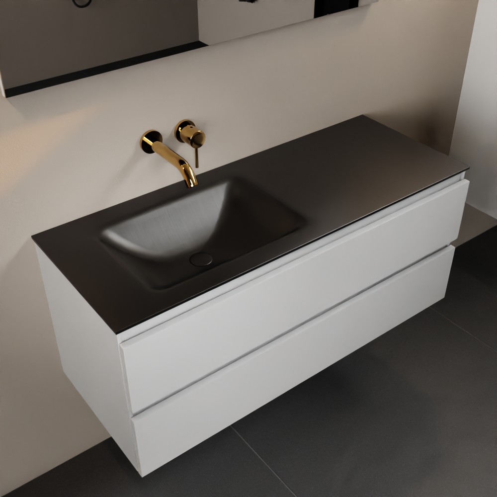 MONDIAZ AIVY 120cm badmeubel Talc, wastafel Urban solid surface links zonder kraangat (AI-351631URBAN-NO - AI-M120TALI)