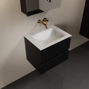 MONDIAZ AIVY 60cm badmeubel Urban, wastafel Talc solid surface midden zonder kraangat met spiegelkast (AI-351111TALC-NO - AI-M60URMI - AI-C60URMI)