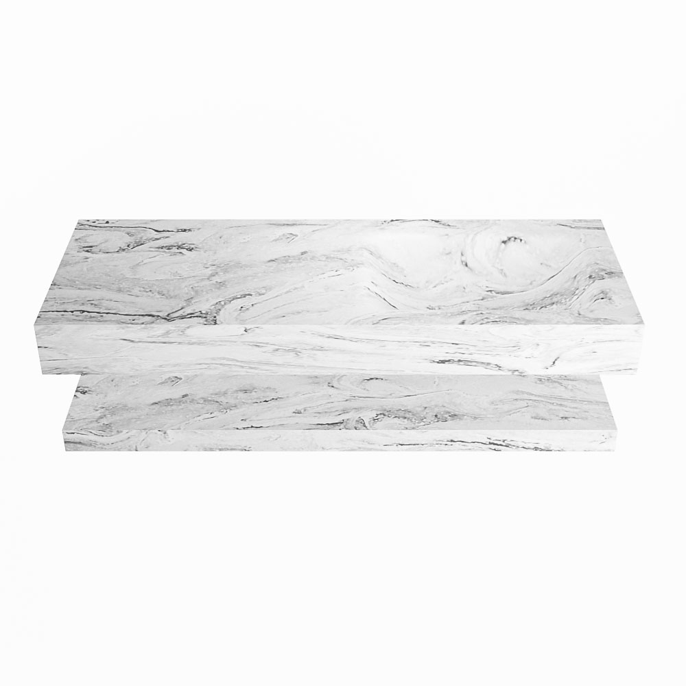 MONDIAZ ALAN-DLUX 120cm planchet Glace. Vrijhangende wastafel CLOUD rechts zonder kraangat, kleur Glace.