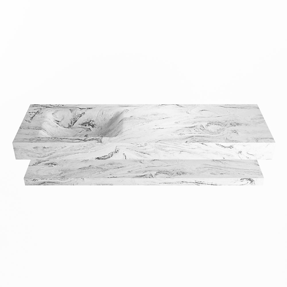 MONDIAZ ALAN-DLUX 150cm planchet Glace. Vrijhangende wastafel CLOUD links zonder kraangat, kleur Glace.