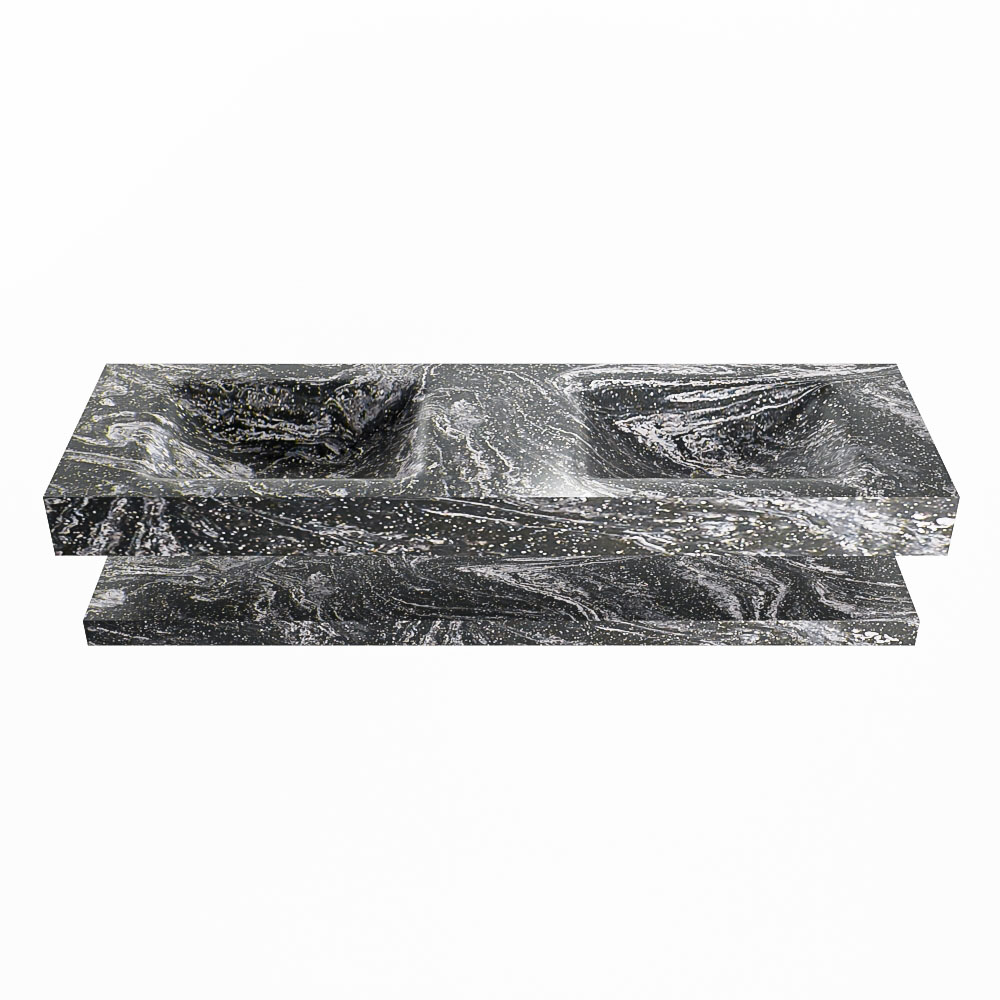 MONDIAZ ALAN-DLUX 150cm planchet Lava. Vrijhangende wastafel CLOUD dubbel 2 kraangaten, kleur Lava.