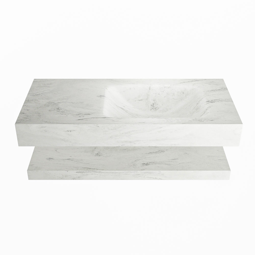MONDIAZ ALAN-DLUX 100cm planchet Opalo. Vrijhangende wastafel CLOUD rechts zonder kraangat, kleur Opalo.