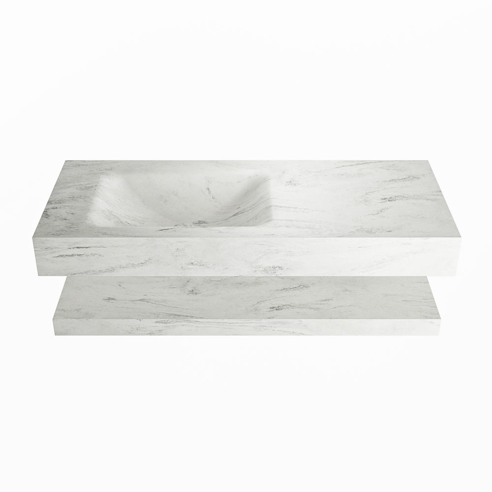 MONDIAZ ALAN-DLUX 110cm planchet Opalo. Vrijhangende wastafel CLOUD links zonder kraangat, kleur Opalo.
