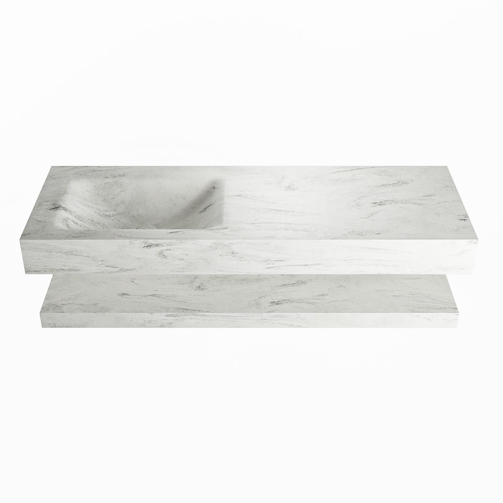MONDIAZ ALAN-DLUX 130cm planchet Opalo. Vrijhangende wastafel CLOUD links 1 kraangat, kleur Opalo.