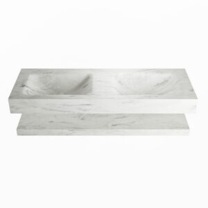 MONDIAZ ALAN-DLUX 130cm planchet Opalo. Vrijhangende wastafel CLOUD dubbel 2 kraangaten, kleur Opalo.