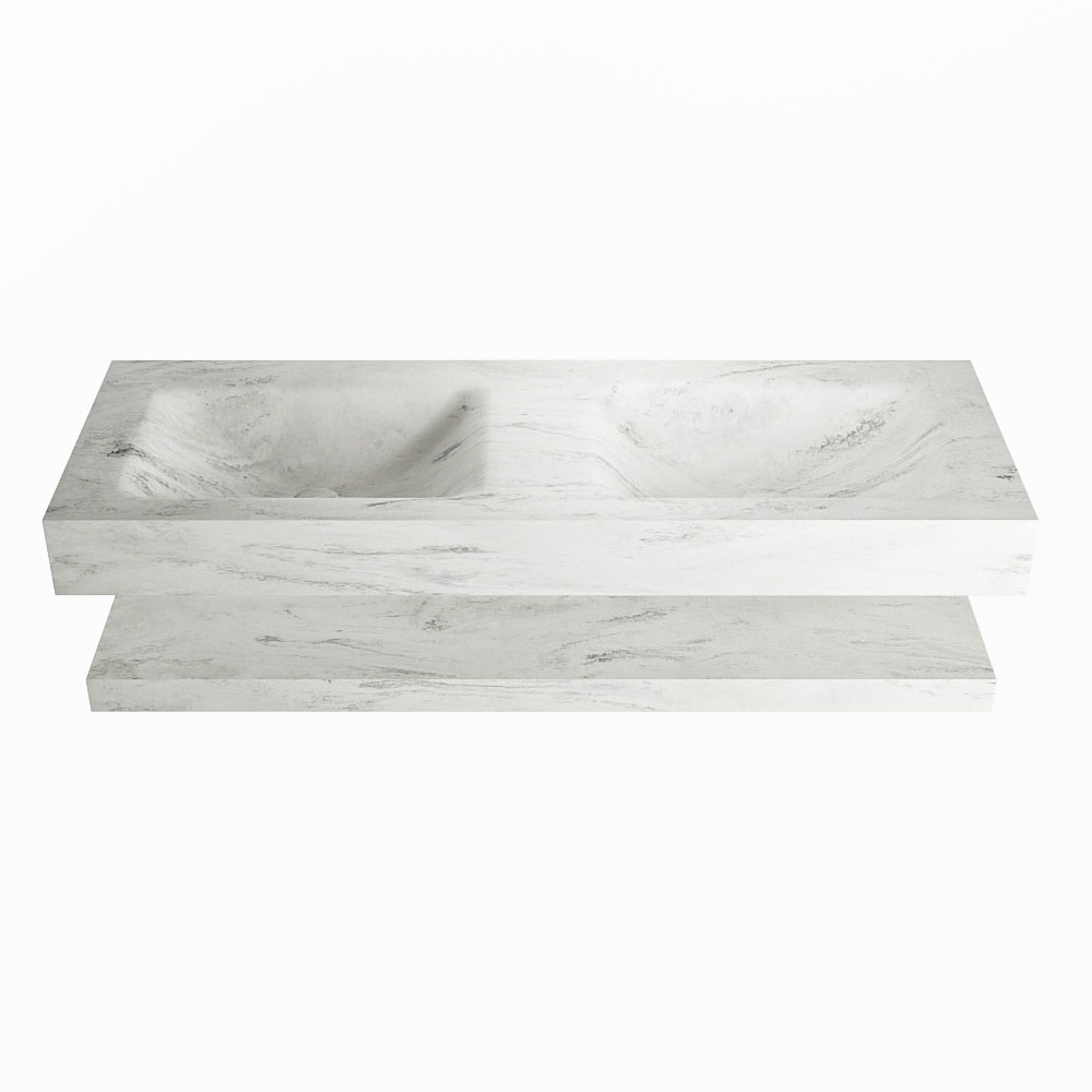 MONDIAZ ALAN-DLUX 130cm planchet Opalo. Vrijhangende wastafel CLOUD dubbel 2 kraangaten, kleur Opalo.