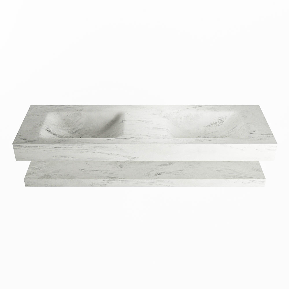 MONDIAZ ALAN-DLUX 150cm planchet Opalo. Vrijhangende wastafel CLOUD dubbel 2 kraangaten, kleur Opalo.