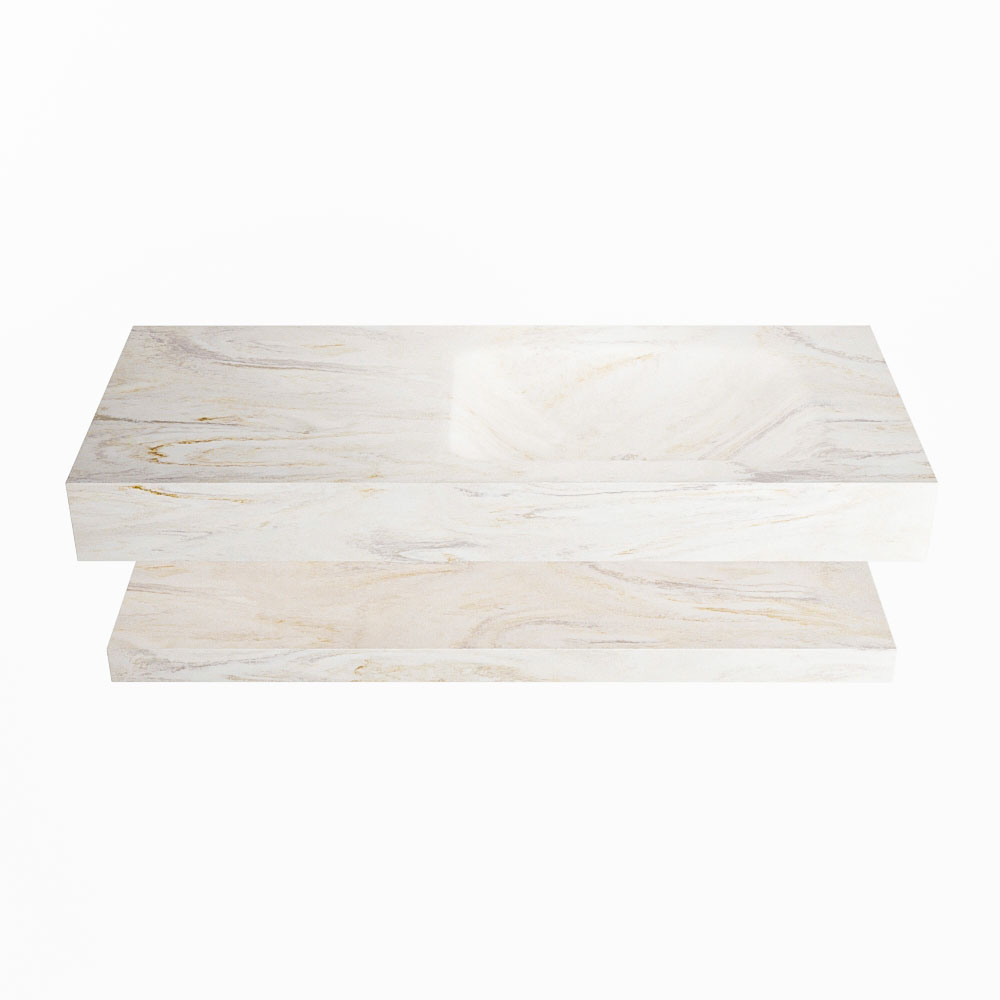 MONDIAZ ALAN-DLUX 110cm planchet Ostra. Vrijhangende wastafel CLOUD rechts zonder kraangat, kleur Ostra.