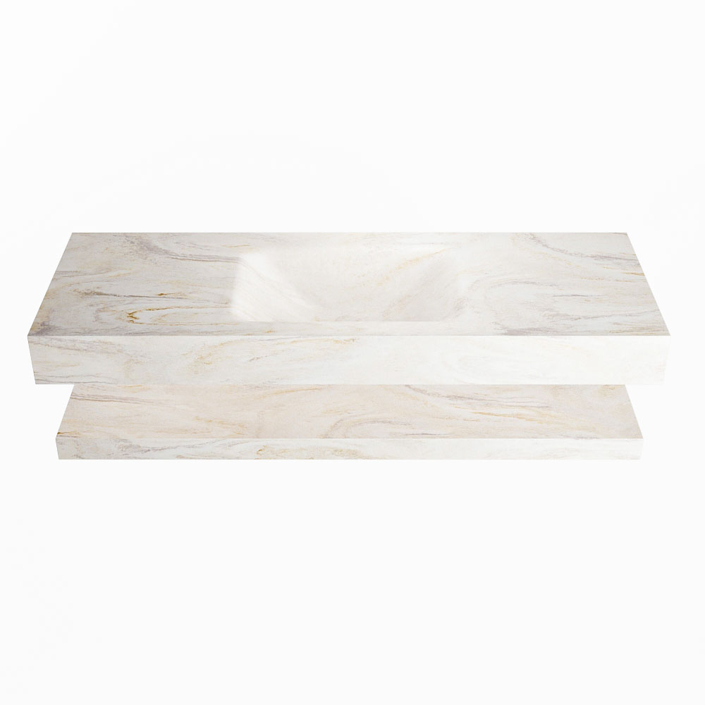 MONDIAZ ALAN-DLUX 130cm planchet Ostra. Vrijhangende wastafel CLOUD midden 1 kraangat, kleur Ostra.