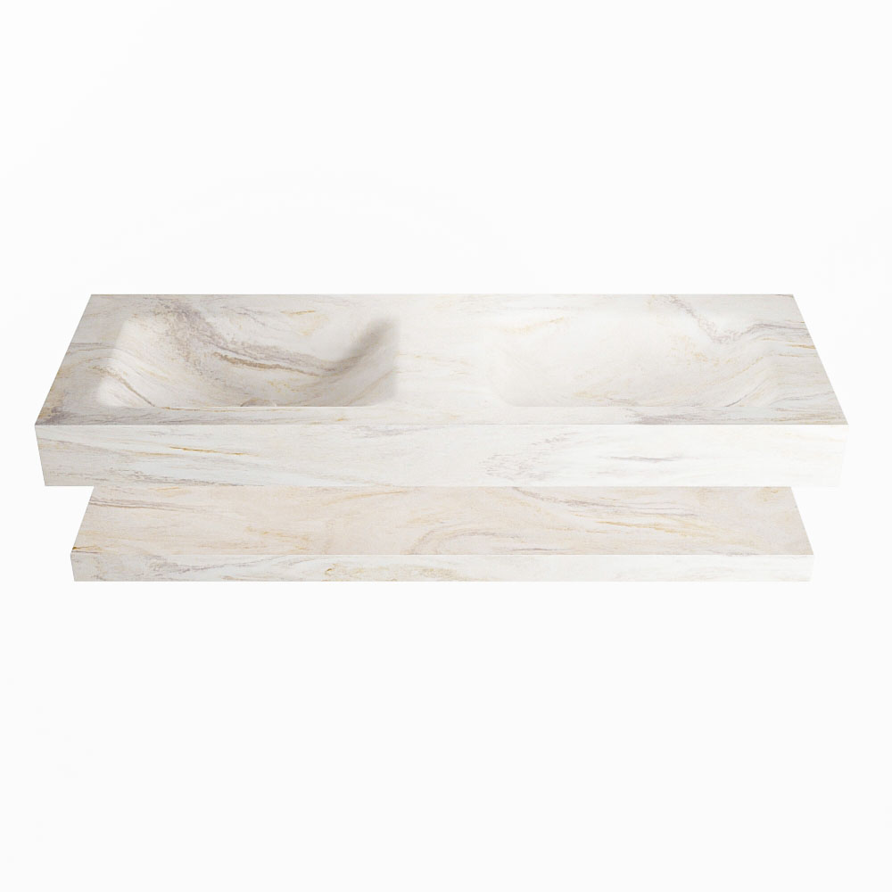 MONDIAZ ALAN-DLUX 130cm planchet Ostra. Vrijhangende wastafel CLOUD dubbel 2 kraangaten, kleur Ostra.