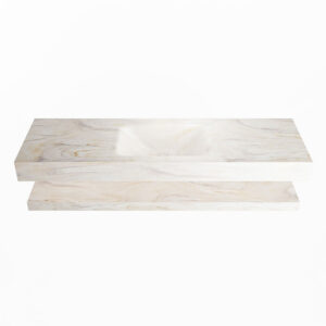 MONDIAZ ALAN-DLUX 150cm planchet Ostra. Vrijhangende wastafel CLOUD midden zonder kraangat, kleur Ostra.