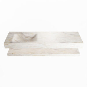 MONDIAZ ALAN-DLUX 150cm planchet Ostra. Vrijhangende wastafel CLOUD links 1 kraangat, kleur Ostra.