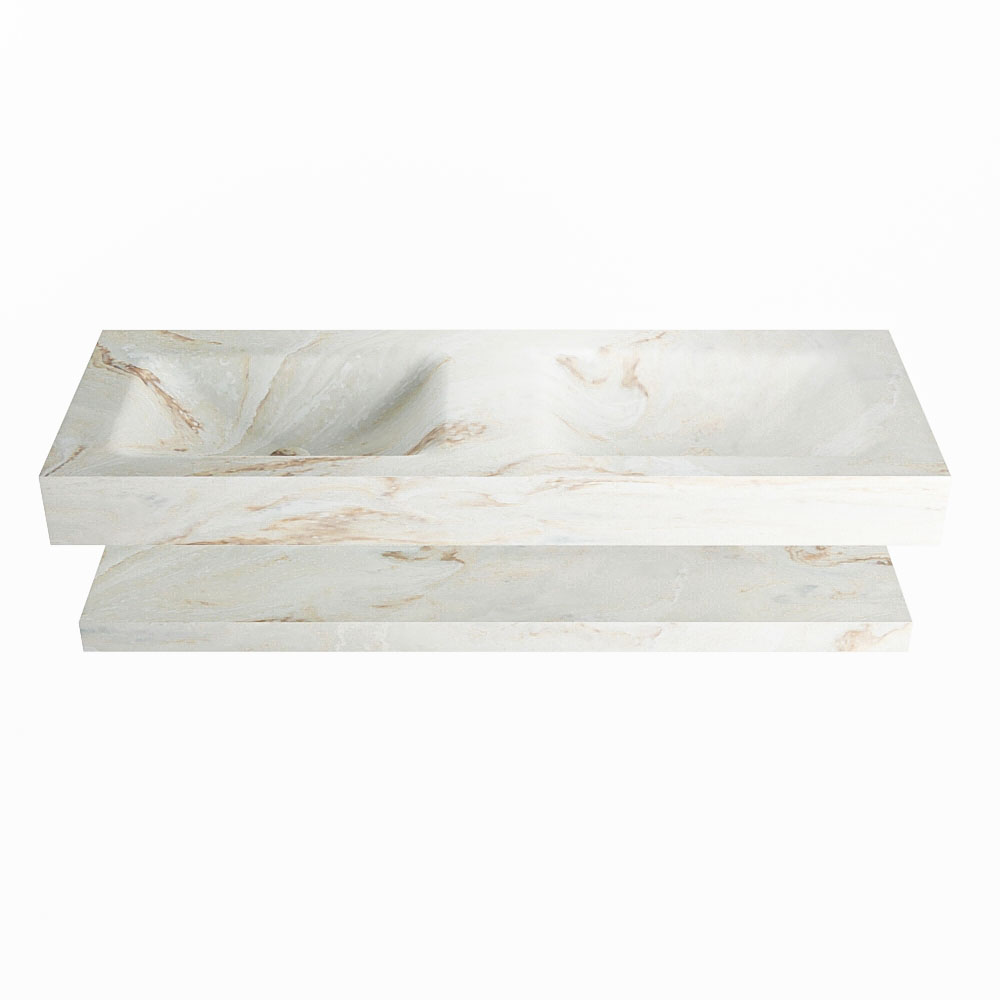 MONDIAZ ALAN-DLUX 130cm planchet Frappe. Vrijhangende wastafel CLOUD dubbel 2 kraangaten, kleur Frappe.