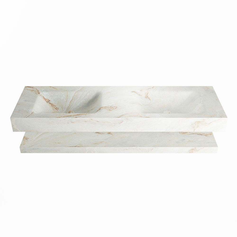 MONDIAZ ALAN-DLUX 150cm planchet Frappe. Vrijhangende wastafel CLOUD dubbel 2 kraangaten, kleur Frappe.