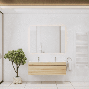 Badkamermeubelset Gliss Design Anelius 120cm Natural Oak (Keuze uit wastafel, kraangaten & spiegel)