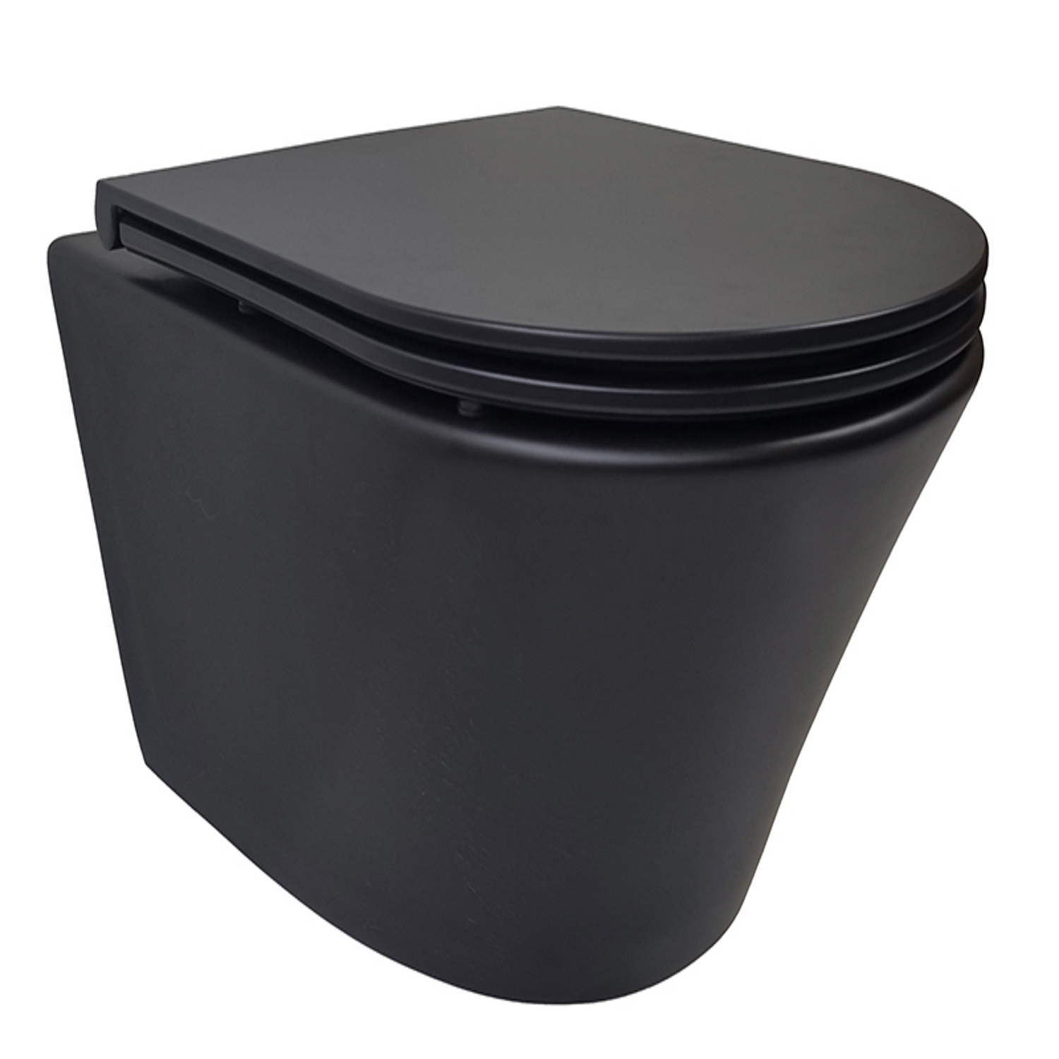 Astev Rimless Wandcloset BWS Mat Zwart Met Flatline Toiletzitting Softclose En Quick Release Mat Zwart