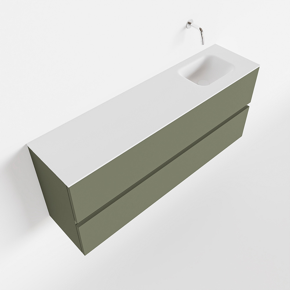 MONDIAZ ADA 120cm toiletmeubel army. LEX wastafel talc rechts zonder kraangat