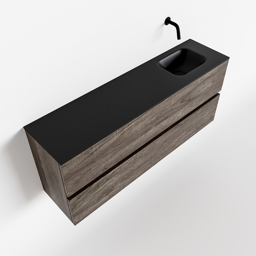 MONDIAZ ADA 120cm toiletmeubel dark brown. LEX wastafel urban rechts zonder kraangat