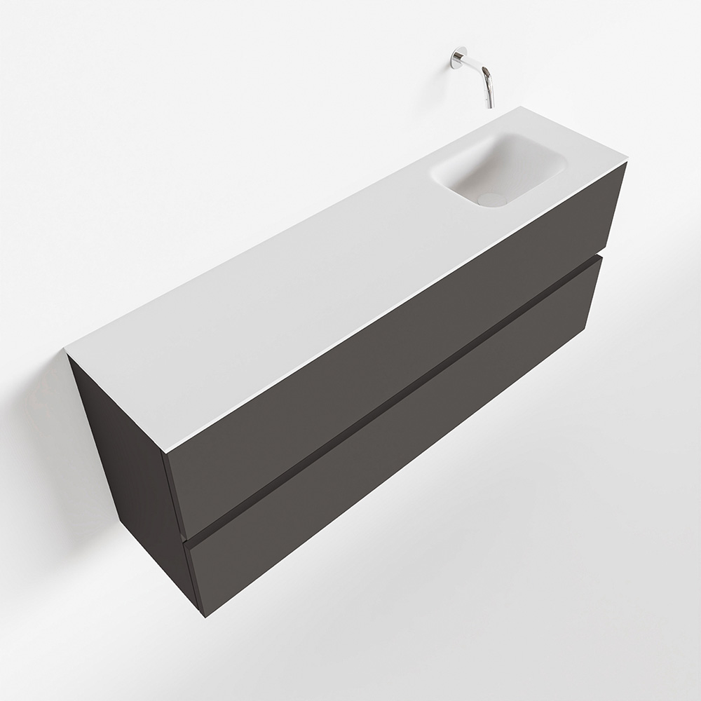 MONDIAZ ADA 120cm toiletmeubel dark grey. LEX wastafel talc rechts zonder kraangat