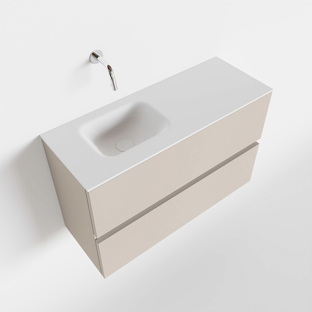 MONDIAZ ADA 80cm toiletmeubel linen. LEX wastafel talc links zonder kraangat