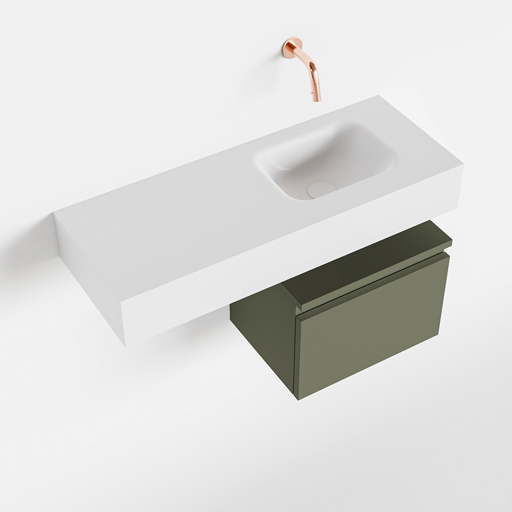 MONDIAZ ANDOR 40cm toiletmeubel army. LEX 80cm wastafel talc rechts geen kraangat