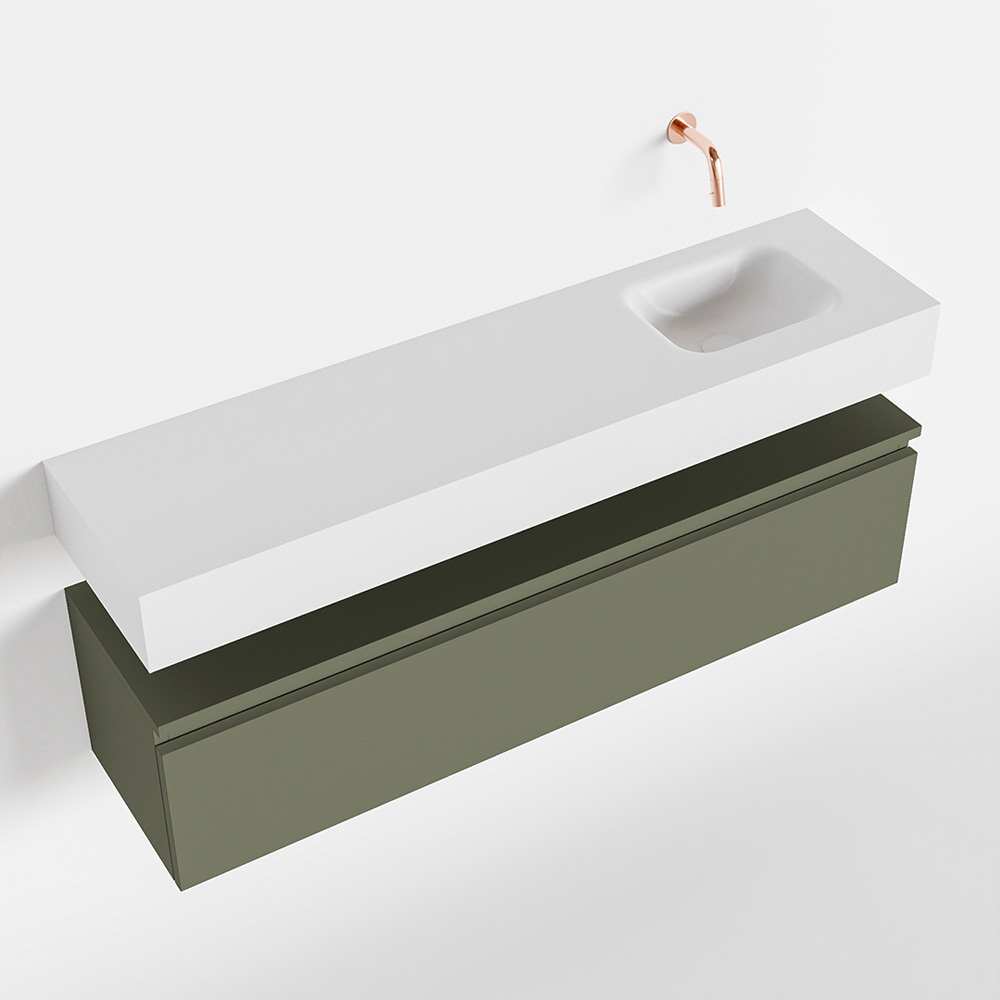 MONDIAZ ANDOR 120cm toiletmeubel army. LEX 120cm wastafel talc rechts geen kraangat