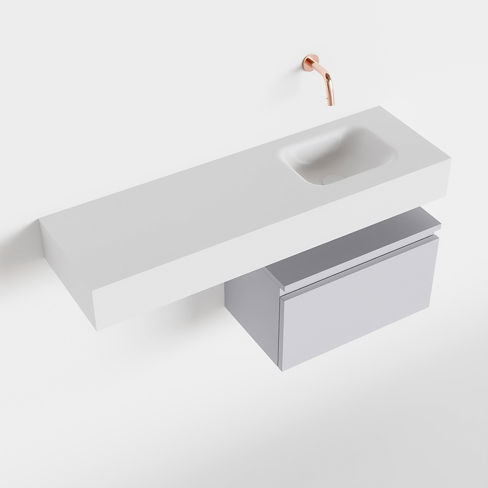 MONDIAZ ANDOR 50cm toiletmeubel cale. LEX 100cm wastafel talc rechts geen kraangat