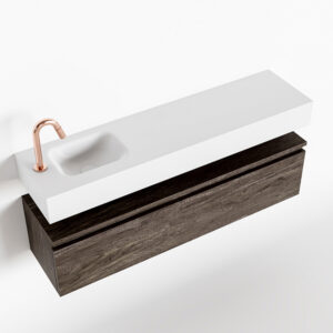 MONDIAZ ANDOR 120cm toiletmeubel dark brown. LEX 120cm wastafel talc links 1 kraangat