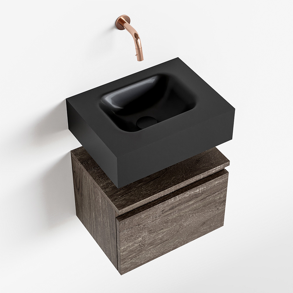 MONDIAZ ANDOR 40cm toiletmeubel dark brown. LEX 40cm wastafel urban midden geen kraangat