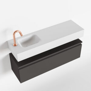 MONDIAZ ANDOR 100cm toiletmeubel dark grey. LEX 100cm wastafel talc links 1 kraangat